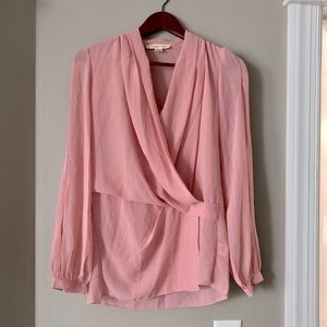 Pink chiffon long sleeve wrap blouse